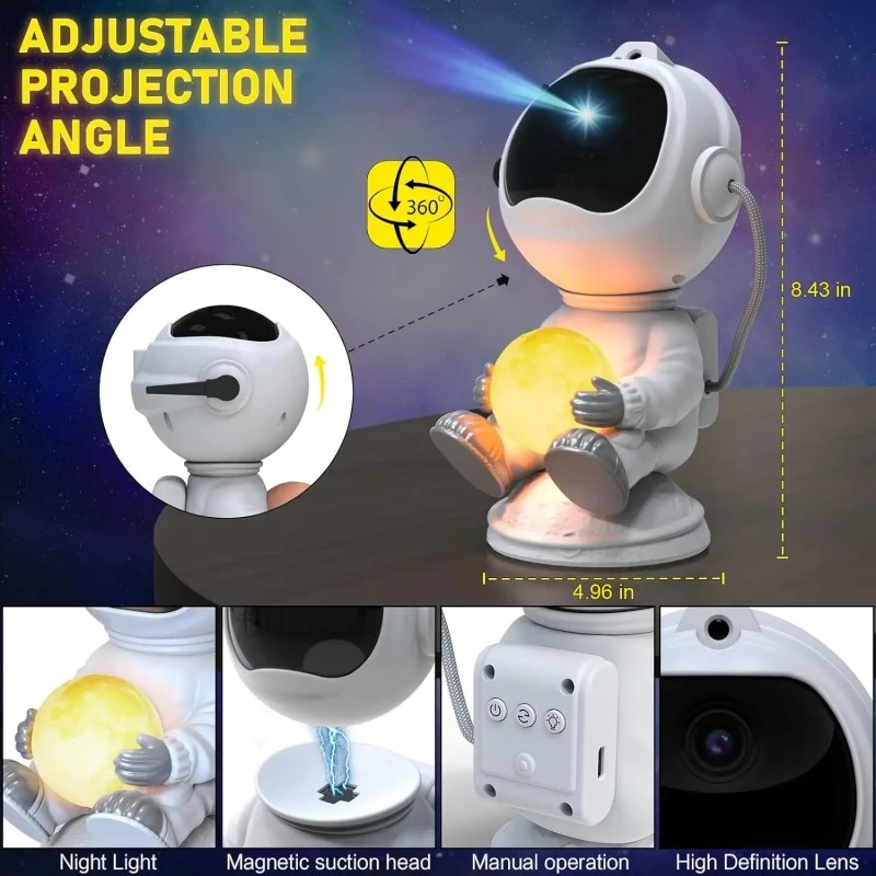 Luz nocturna de astronauta, proyector de luz de estrellas, lámpara LED Aurora, soporte que sostiene la luna, astronauta, enchufe USB, luz nocturna de atmósfera