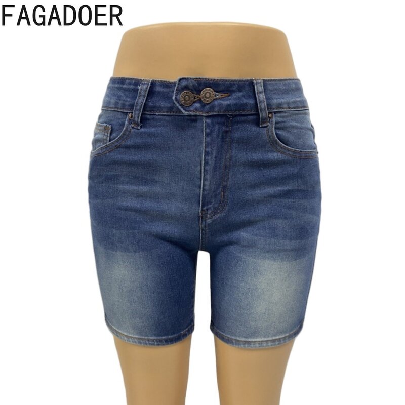 FAGADOER-pantalones cortos de mezclilla para mujer, Shorts ajustados de cintura alta, con bolsillo de botón, informales, básicos, sencillos, novedad de verano