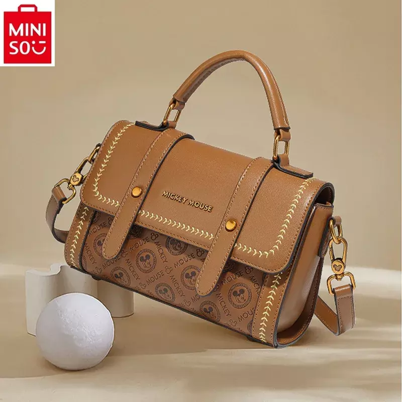 MINISO классическая сумка через плечо с принтом Микки Диснея для женщин Ретро Роскошный бренд многофункциональная кембриджская сумка для хранения