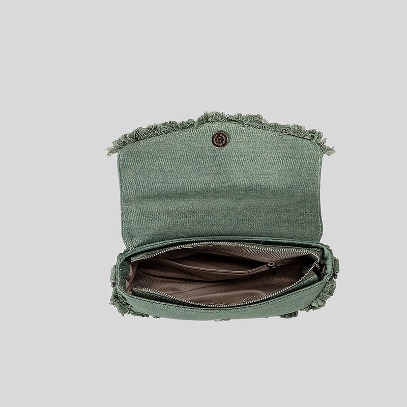 Bolso de mano con cubierta de borla para mujer, bandolera de tela vaquera a la moda, de diseñador, Cuadrado, para axila, 2024