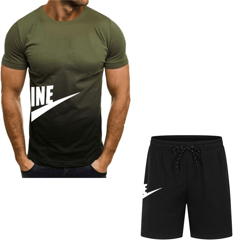 Conjunto esportivo de duas peças masculino, camiseta de manga curta, terno de jogging casual, shorts de verão, 2024