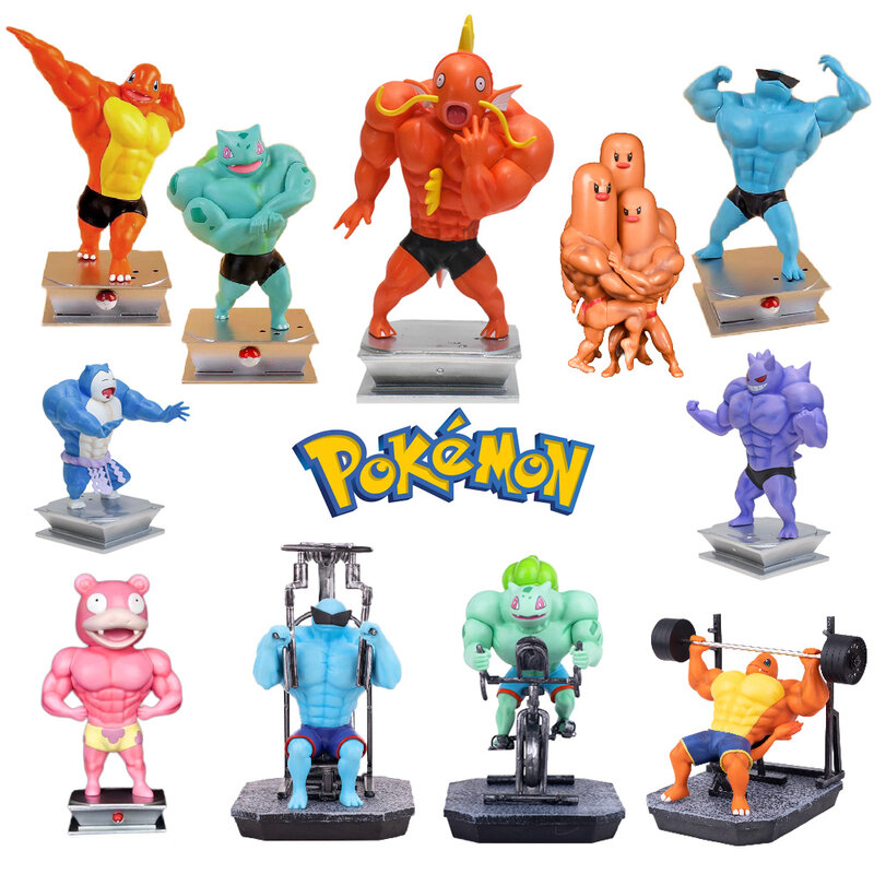 Figura Action Figure Pokémon Gym, Homem Muscular, Charmander, Bulbasaur, Squirtle, Modelo Fit, Brinquedos Figurine Anime, Figuras Fitness, 18cm