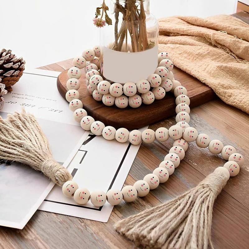 Perline rotonde in legno per artigianato in legno fai-da-te perline con foro con faccina sorridente accessori per collana per collane con bottoni per vestiti