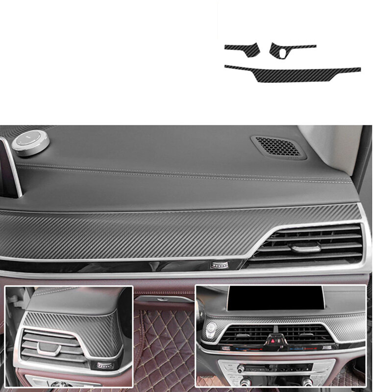 Serat Karbon untuk BMW 7 Seri 730 740 750 760 2016-2022 Film Mobil Stiker Interior Konsol Tengah Roda Gigi Panel Pintu Udara Dasbor