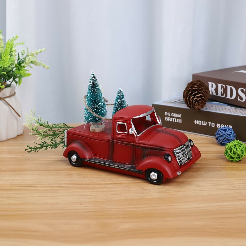 Красный грузовик с рождественской фермой для пикапа, Рождественская фотоелка, Рождественский красный грузовик, Рождественское украшение с кристаллами