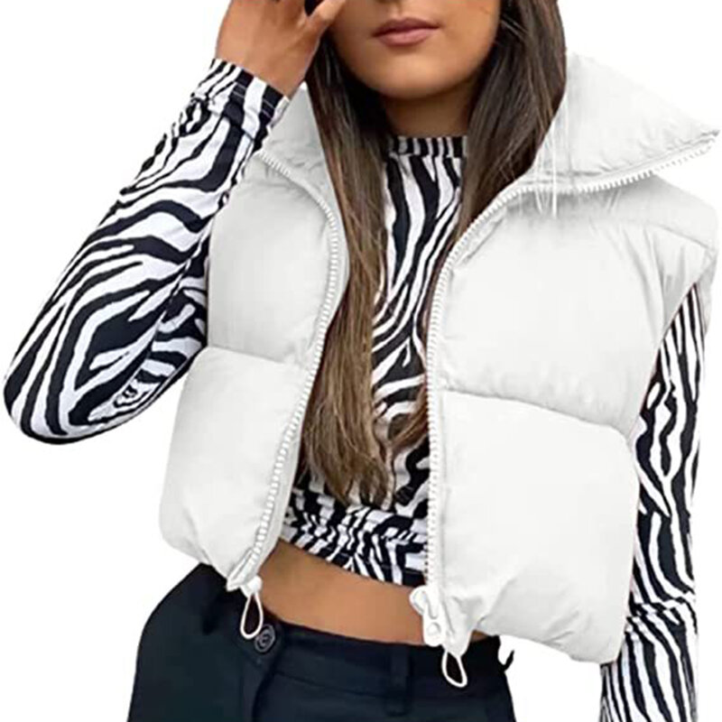 Women Casual Workout Vest Top Cropped Puffer Vest Coat for Night Going Out Wear