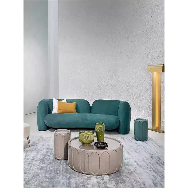 Italian minimalist two person three person small living room sofa, lamb wool fabric designer creative leisure sofa
