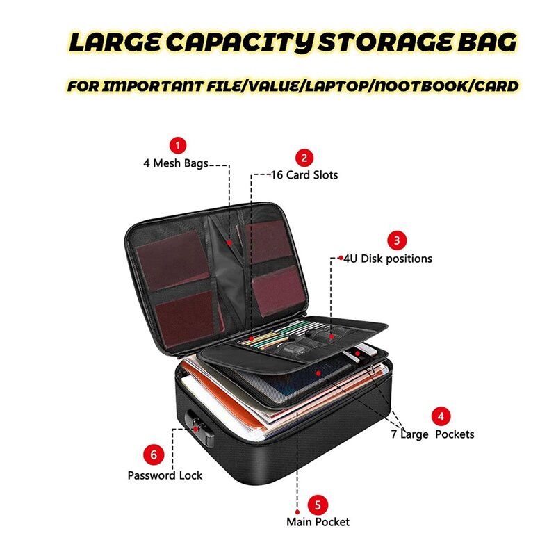 Fireproof File Organizer Bags,Fireproof And Waterproof Document Box With Money Bag, Fireproof Safe Bag With Lock