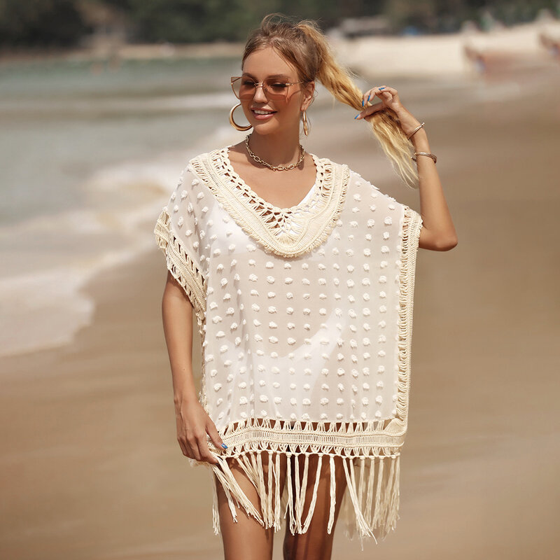 تنورة شاطئ من قماش الجاكار مع هامش مرقع ، نسيج الكروشيه اليدوي يتستر ، الأكثر مبيعًا