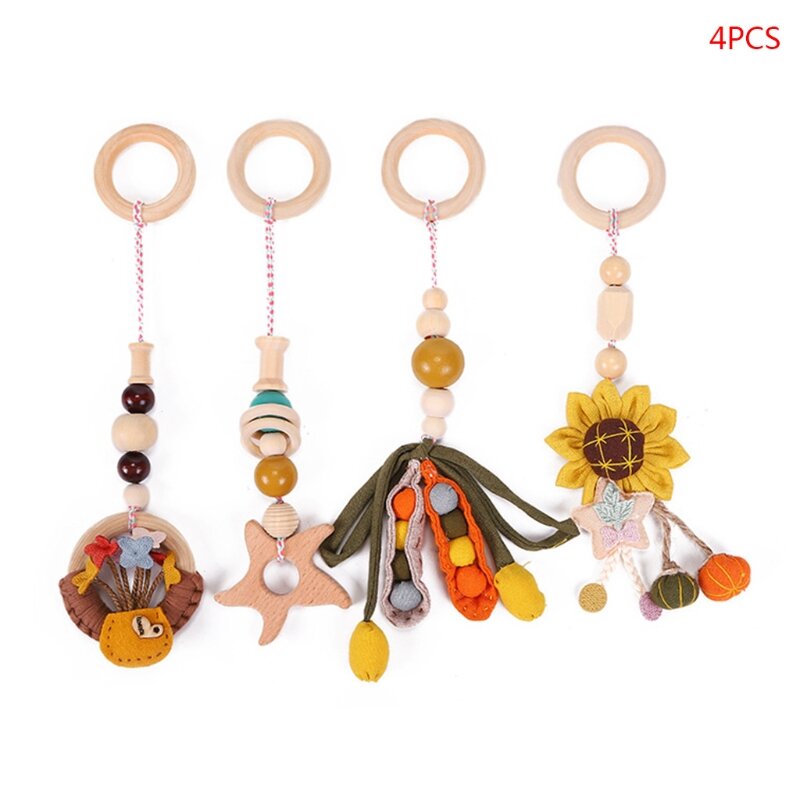 for Play Gym Frame Activity Hanging Pendants for Newborn Wooden Teether Fitness Rack Decorations Stroller Ornaments D7WF