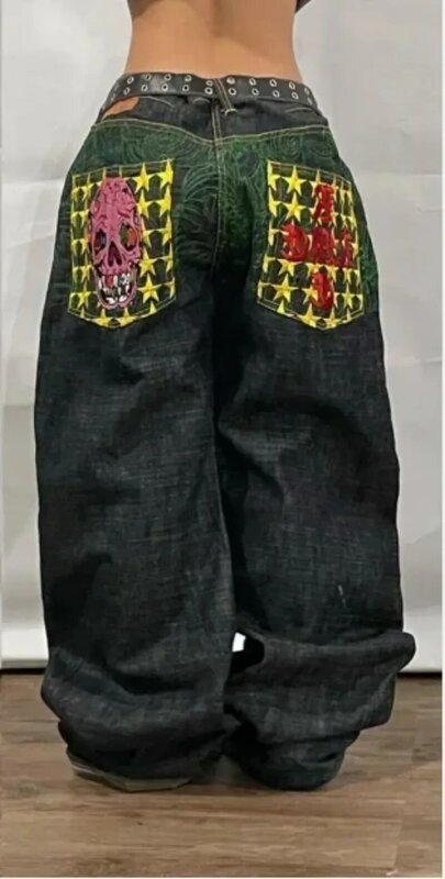 Pantalones de mezclilla negros holgados con bordado de diseño divertido para pareja, pantalones casuales de cintura alta, Retro, Harajuku, y2k Street, Joker recto, nuevo
