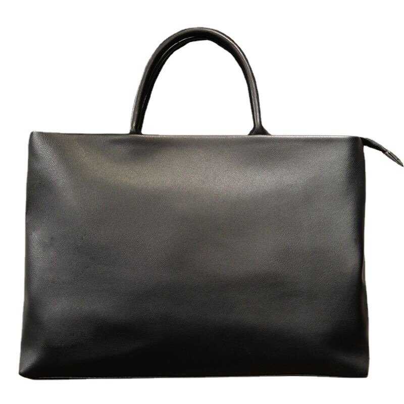 Tas kantor kulit PU bisnis pria, kantung Laptop laki-laki tipis modis, tas kikir hitam kasual mewah dengan ritsleting