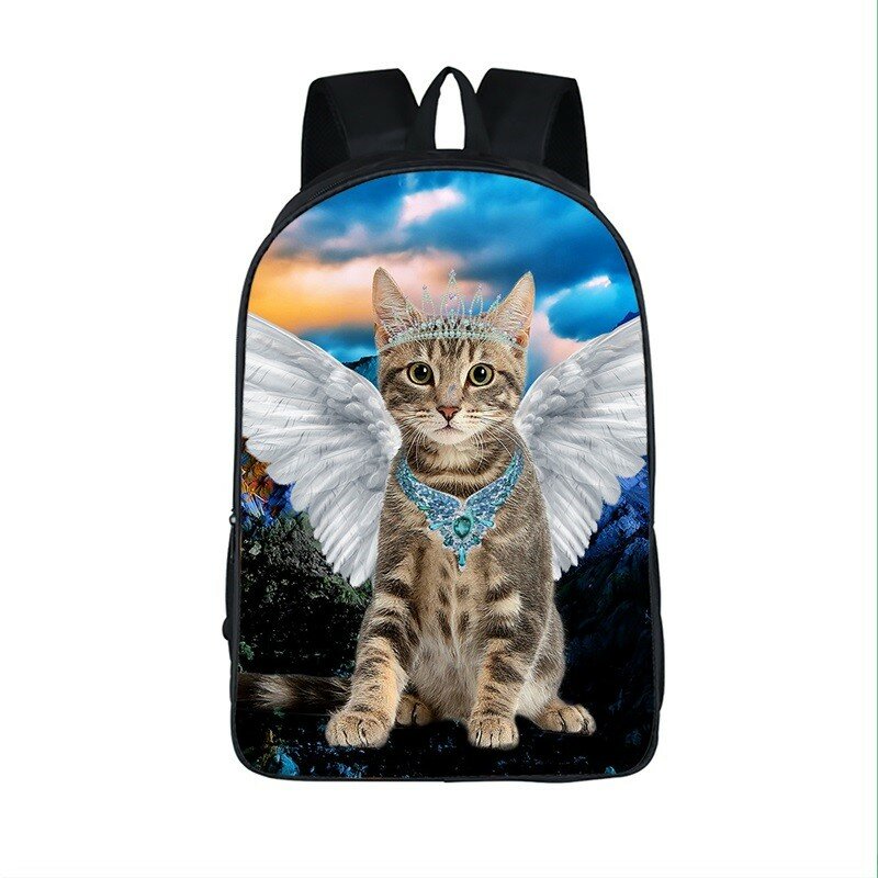 Kawaii kot czarny biały anioł z nadrukiem skrzydła plecak dla dzieci torby szkolne plecaki dla nastolatków chłopcy torby podróżne