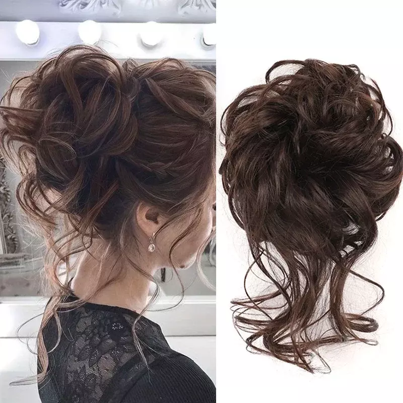Sanggul rambut keriting 10 inci tali serut elastis sintetis berantakan keriting ekstensi rambut chignon natural pirang hiasan rambut untuk wanita