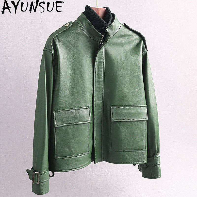AYUNSUE-Chaqueta de piel auténtica para mujer, abrigo corto de piel de oveja auténtica, moda coreana, 2023