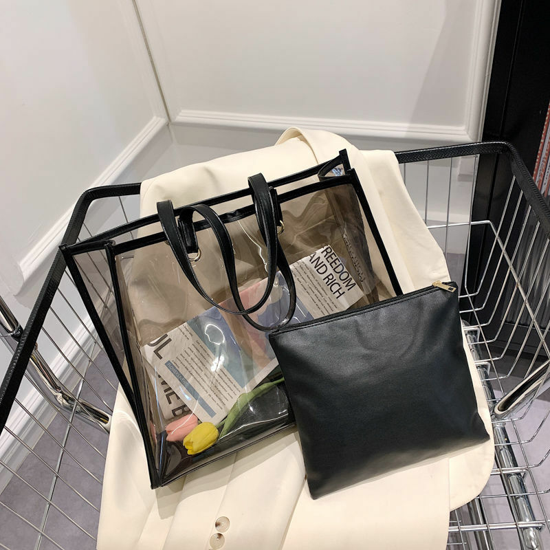 Borsa Tote da donna di vendita calda moda trasparente gelatina gialla verde borsa composita Design borsa da strada ad alta capacità di stoccaggio