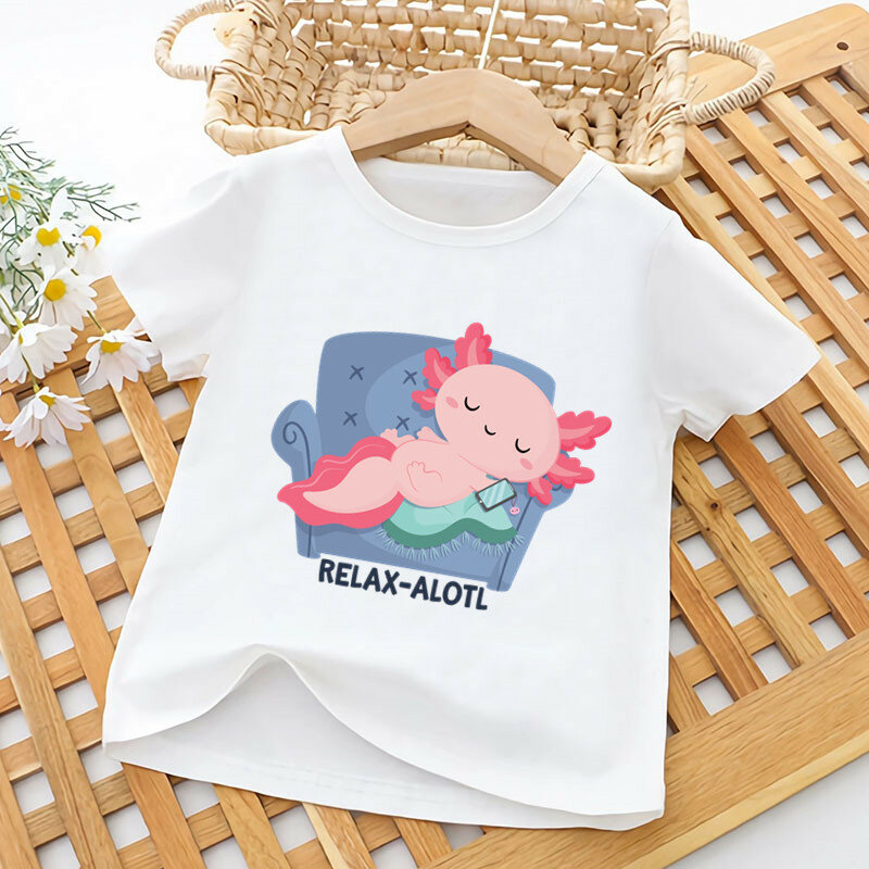 Leuke Relax Axolotl Print Grappige Kids T-Shirt Meisjes Zomer Tops Baby Jongens Kleding Cartoon Kawaii Kinderen Korte Mouw T-Shirt