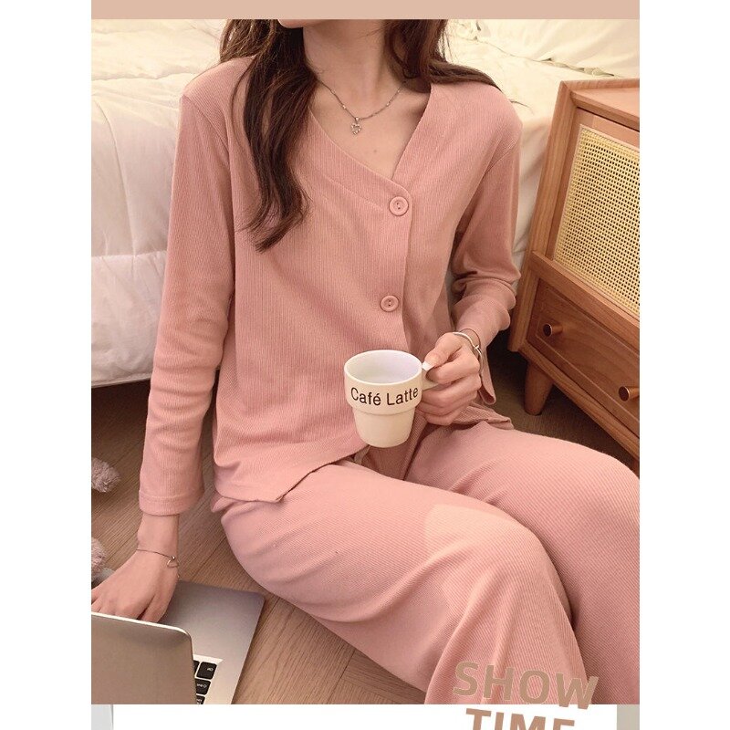Pijama feminino de algodão manga longa, doce princesa, dormitório em branco, conjunto loungewear, conforto, cor sólida, primavera, outono, novo, 2022
