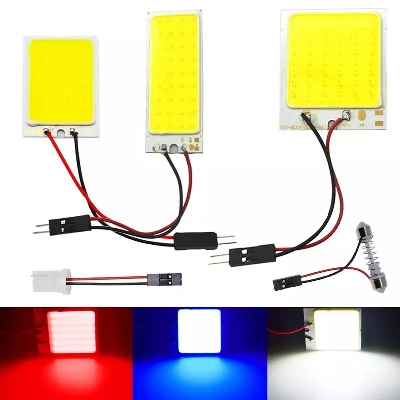 자동차 LED 클리어런스 라이센스 패널 램프, 자동차 인테리어 독서 전구, 트렁크 꽃줄 조명, 화이트 레드 블루 T10 W5w Cob 24SMD 36SMD 48SMD