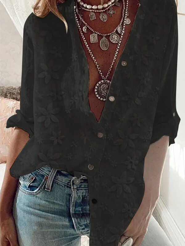 Блузка женская с отложным воротником, повседневный элегантный топ, кружевная рубашка для работы, весна-лето
