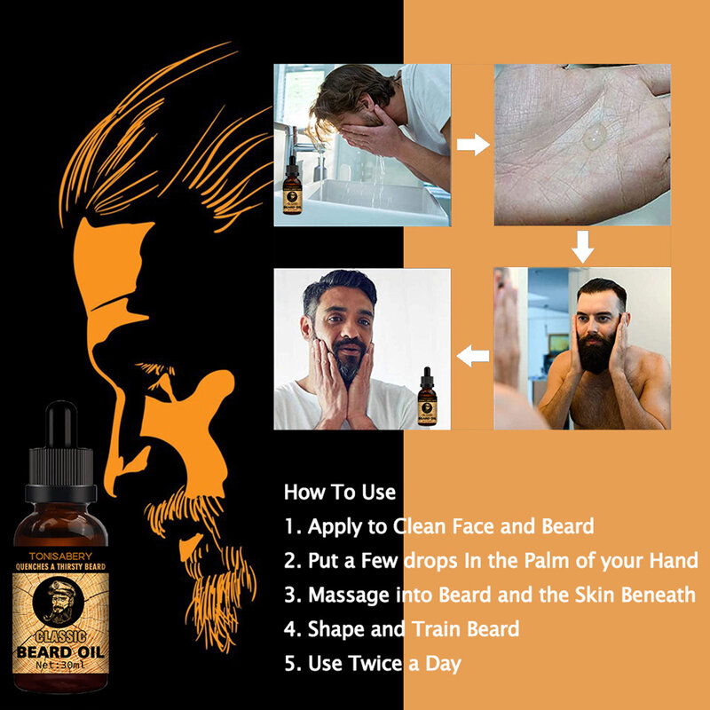 Жидкое натуральное эффективное эфирное масло для роста бороды для мужчин, 30 мл
