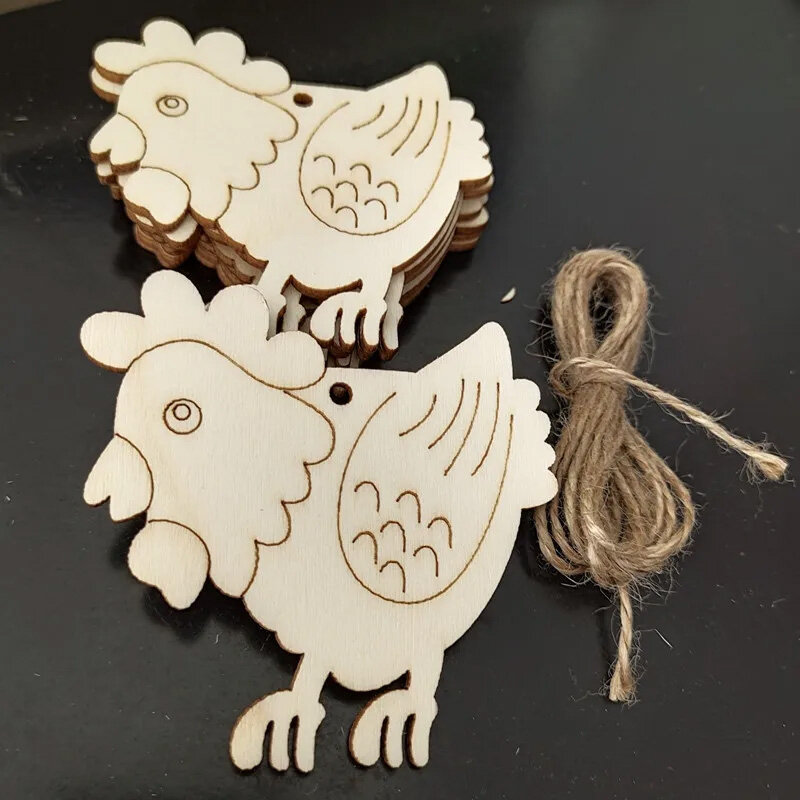 나무 토끼 모양 펜던트 레코드 작은 동물 장식 조각 열쇠 고리, DIY 나무 ID 태그 선물 장식, 10 개/세트