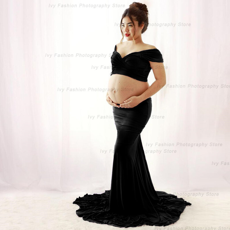 Rekwizyty do fotografii ciążowej rozciągają bawełniany dwuczęściowy do podłogi spódnica kobiety ubrania ciążowe ubrania sesja zdjęciowa w ciąży
