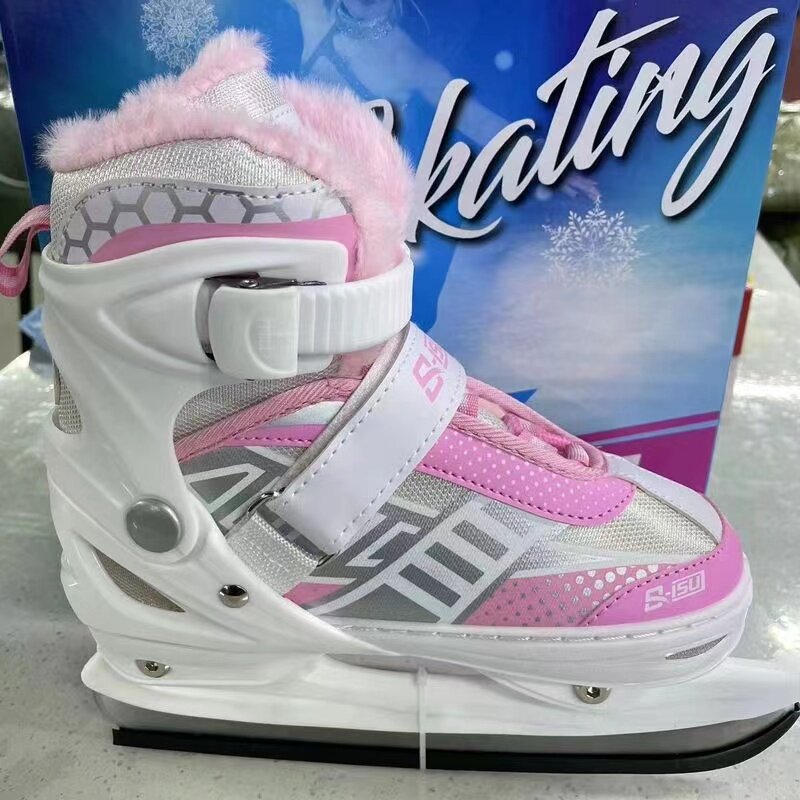 Sapato infantil de patins no gelo com lã, térmico, grosso, quente, tamanho ajustável, confortável, iniciante, adulto, adolescentes, inverno