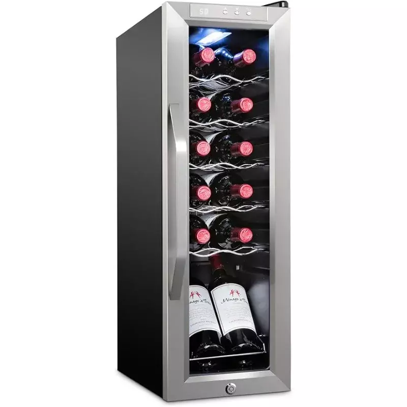 Ivation Wine Cooler Geladeira com Bloqueio, Grande Adega Autoportante Vinho, Controle de Temperatura Digital, 12 Compressor Garrafa, 41f-64f