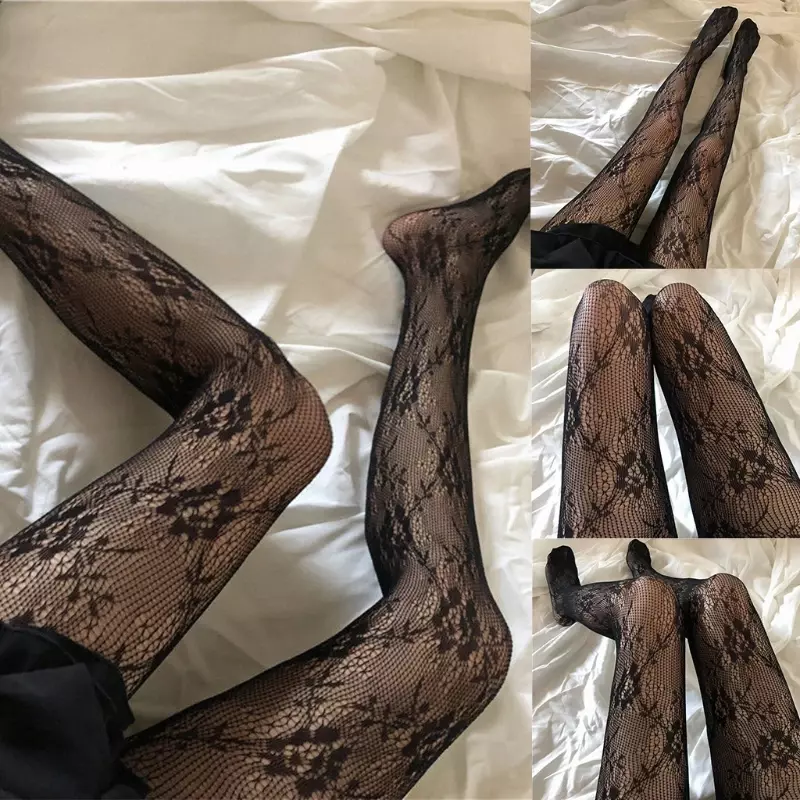 Lolita-medias de rejilla para mujer, medias con estampado Sexy, medias negras ahuecadas, pantimedias góticas Harajuku, lindas