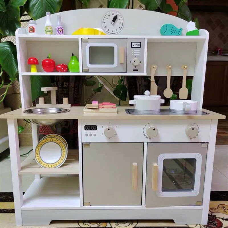 Juego de juguetes de cocina de simulación de madera para niña, horno microondas, cocina japonesa, casa de juegos, regalo de cumpleaños, tamaño grande de 72cm