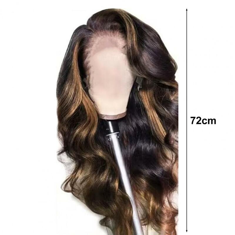 Peruca reta longa com parte média para mulheres, perucas sedosas frente de renda HD para senhoras, cabelo sintético sem cola com destaque, cabelo longo encaracolado, 72cm