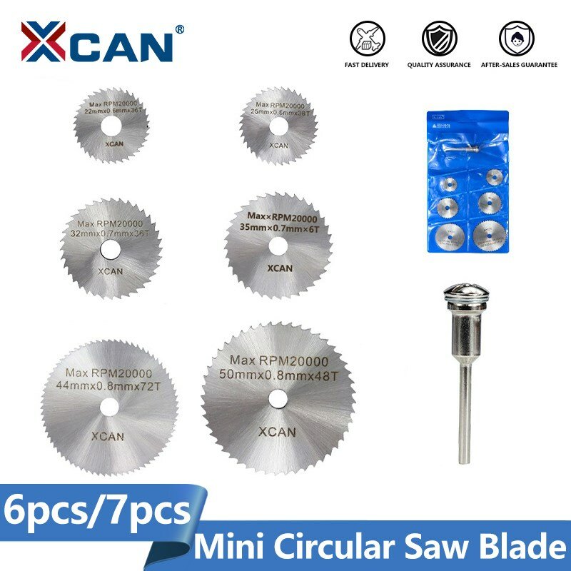 XCAN  6pcs/7pcs Mini Circular Saw Blade Set HSS Cutting Disc Rotary Tool For Dremel Accessories Tools Wood Cutting Discs