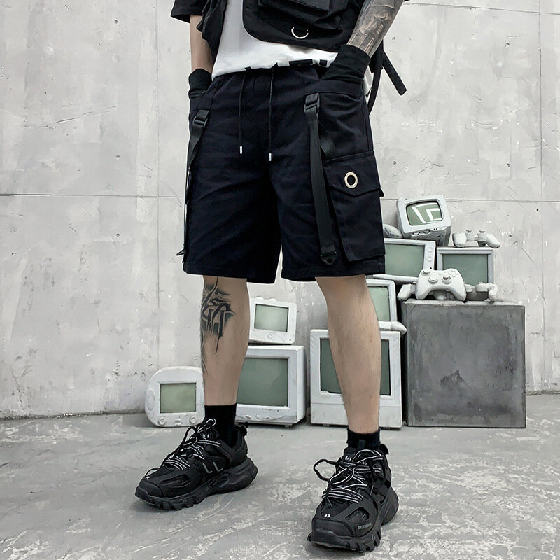 Pantalones Cargo de estilo Punk oscuro para hombre, Shorts tácticos con múltiples bolsillos, rectos e informales, Y2K, primavera y verano, 2024
