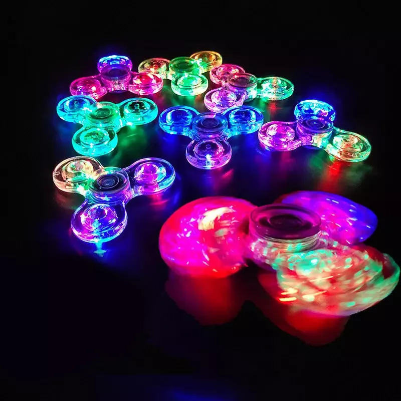 Giroscópio de cristal transparente infantil, ponta do dedo Gyro com luz, colorido luminoso, Finger Toys, Stress Relieve, LED
