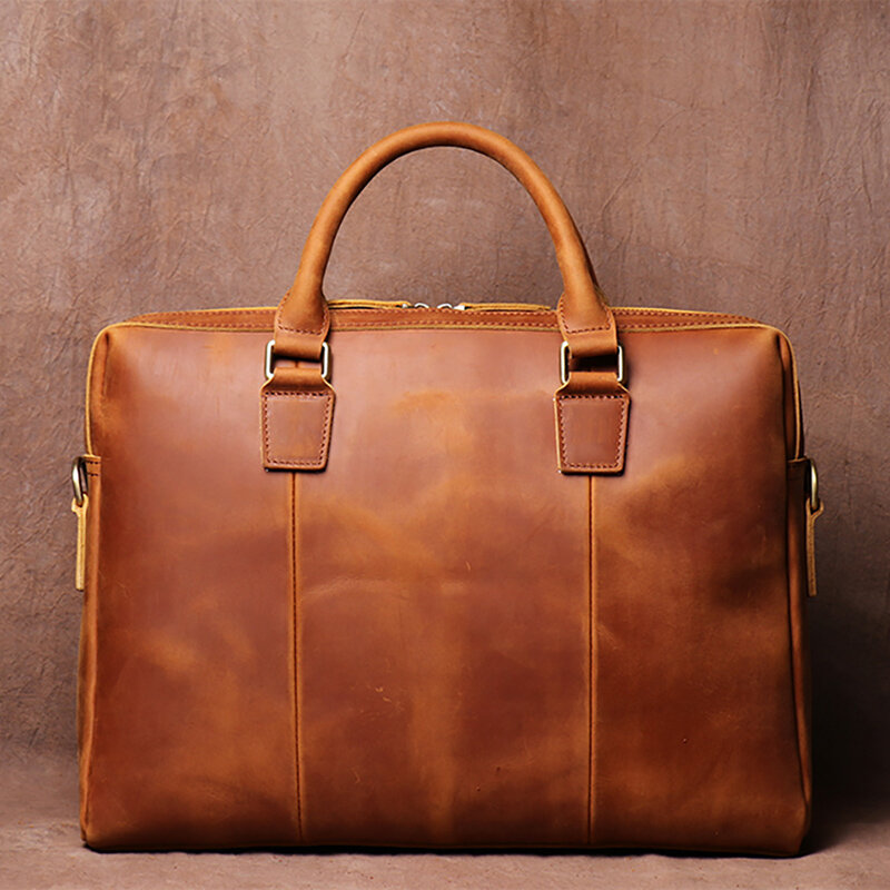 Borsa leggera da uomo in pelle di vacchetta Vintage valigetta da ufficio da uomo borsa per Laptop da 15 "borsa a tracolla moda uomo