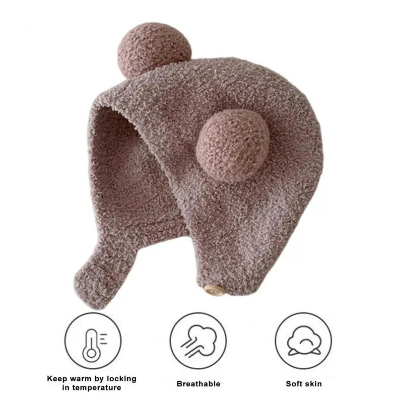 Solid Color Kids Hat Cozy Fleece Winter Hats for Kids with Ear Protection Ball Decor Soft Newborn Bonnet for Boys Girls for Baby