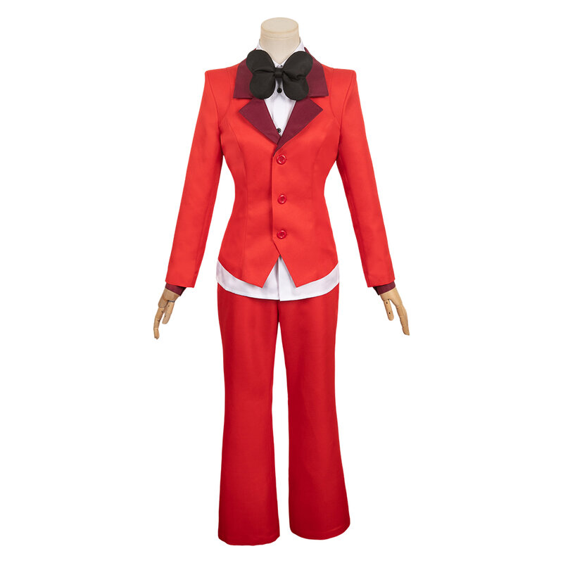 ชุดชุดสุภาพบุรุษคอสเพลย์หนัง hazbin Charlie Morningstar ลูซิเฟอร์สีแดงเสื้อโค้ทกางเกงนกางเกงชุดเทศกาลฮาโลวีน