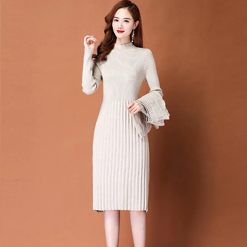 Elegante abito lavorato a maglia spesso Set da 2 pezzi gilet corto da donna + abiti Midi coreani Vestido abiti invernali caldi maglione Conjuntos
