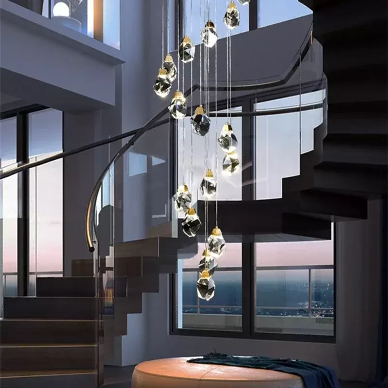 Nordic Villa Staircase Crystal Pendant Lights For Living Room Bedroom Kitchen Shop Home Decoration Chandelier Indoor Lighting