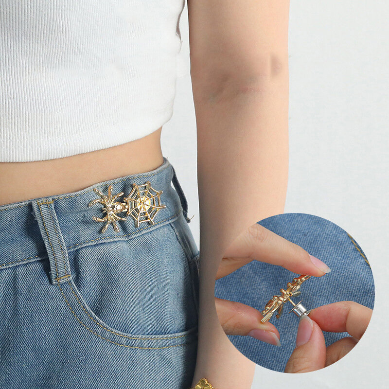 Spider Web Waist Buckle Adjustable Detachable Pants Clips Waist Tightener Nail-free Metal Button Snaps For Jeans Decor