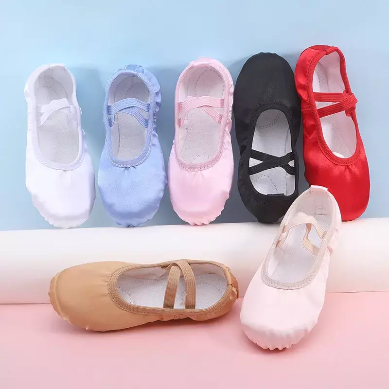Zapatillas de Ballet para práctica de bailarina, zapatos puntiagudos de satén puro, Color rosa y azul carne, de 23 a 43 niñas
