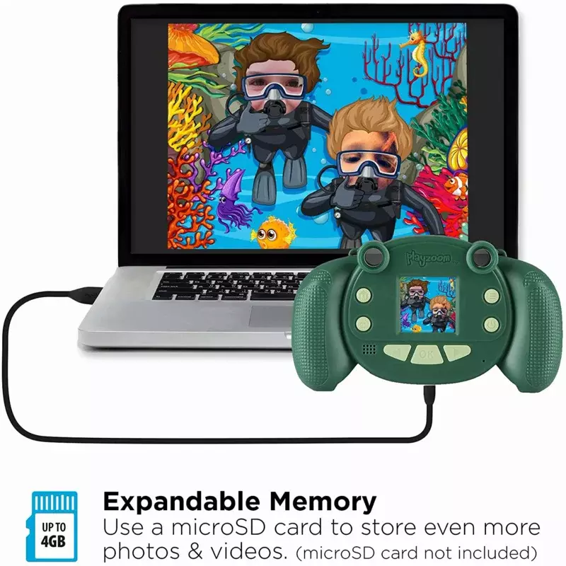 PlayZoom-cámara Digital Snapcam verde para niños, Video, Zoom 2X, regalo para niñas, niños, niños de 4 a 12 años