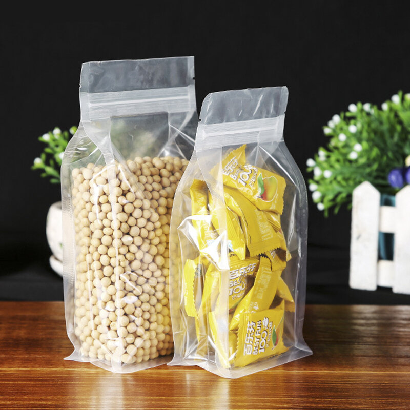 Prodotto personalizzato, sacchetto fondo quadrato lucido personalizzato con cerniera per sacchetti di plastica per imballaggio di Snack di zucchero di frutta secca di noci