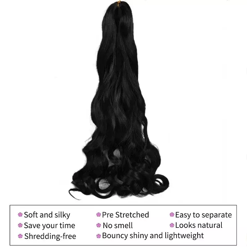 Long French Curly Braiding Hair Extensions para Women, Synthetic Loose Wave, Braided Crochet Hair, Black Spiral Curls