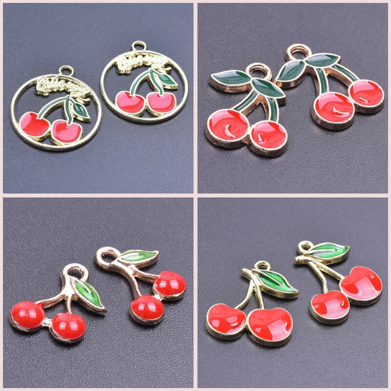 10 قطعة المينا الكرز حلية لصنع المجوهرات لوازم صغيرة الفاكهة قلادة Earring بها بنفسك القرط سوار قلادة الاكسسوارات اليدوية هدية