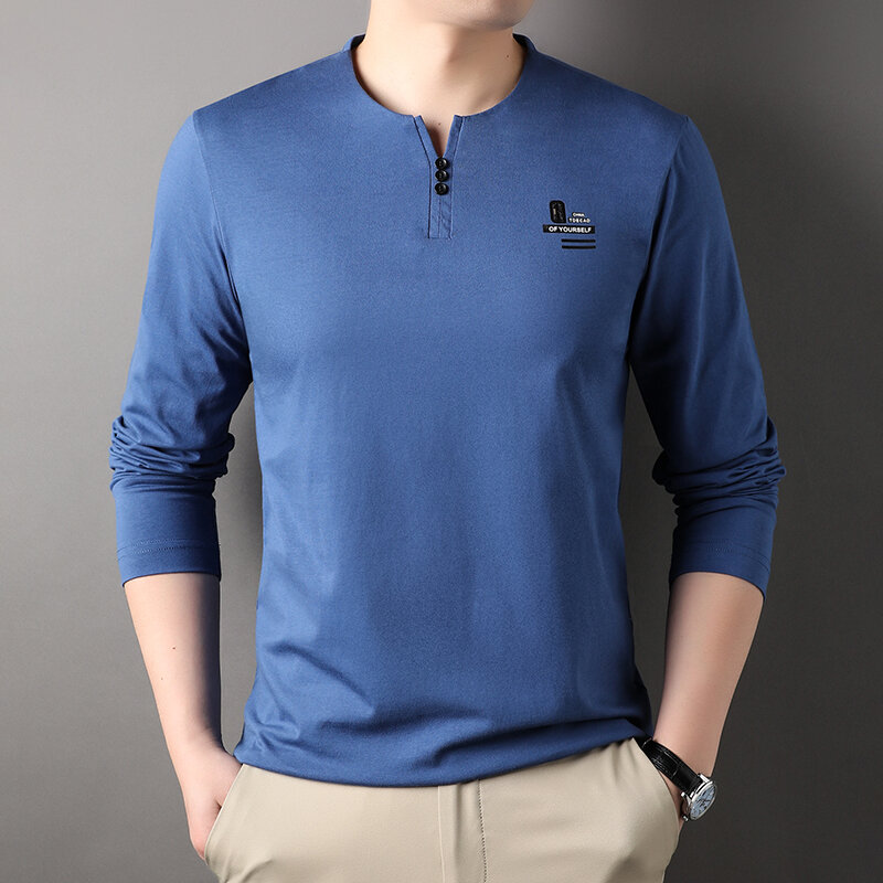 Spring New Men's Solid Color Soft and Comfortable Bottom Shirt Fashion Versatile Pullover