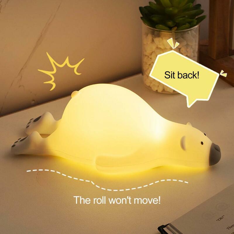 Adorno de luz LED ecológico, lámpara de noche de dibujos animados recargable por USB, iluminación de 3 engranajes, lindo oso pequeño, lámpara de mesita de noche LED
