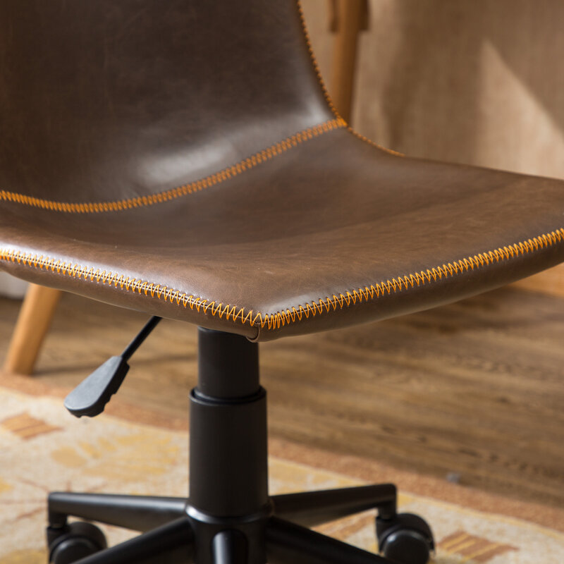 Ajustável giratória Air Lift Office Chair, Cadeira de couro falso, Brown Antique, Enchimento Confortável, Uso doméstico ou Executivo, 360 Giratória