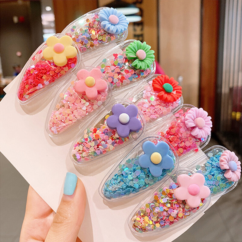 5/6Pcs Ins Style Flower Print Cotton Alloy Hair Bow Snap Clips Set Fabric Plaid BB Hairpins Hairgrips Girls Kids Headwear